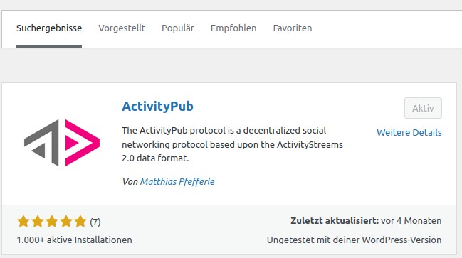 ActivityPub für WordPress. Tut, was es soll.