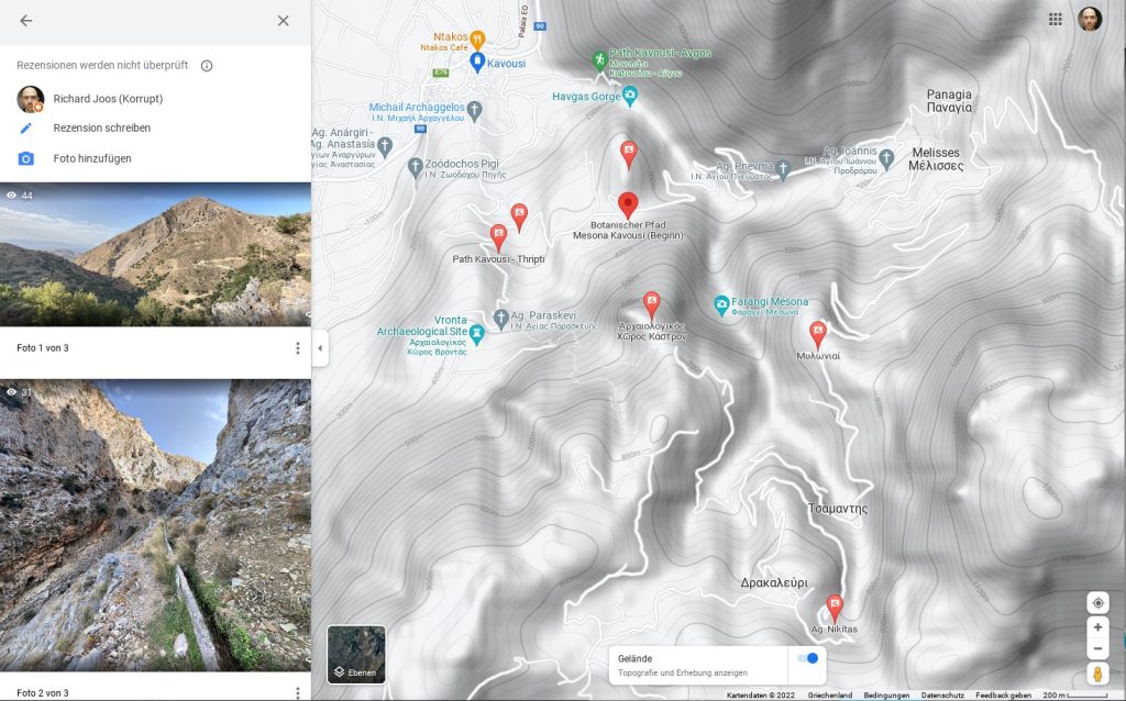 Bilder von einer Wanderung auf Google Maps