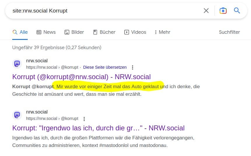 Korrupt auf nrw.social. mit site:, aber hey, here we are.