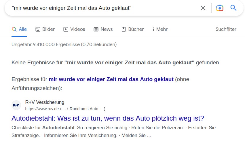 Google interessiert sich nicht für mein Auto.